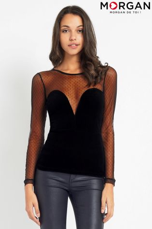 Morgan Long Sleeve Spotty Mesh Top